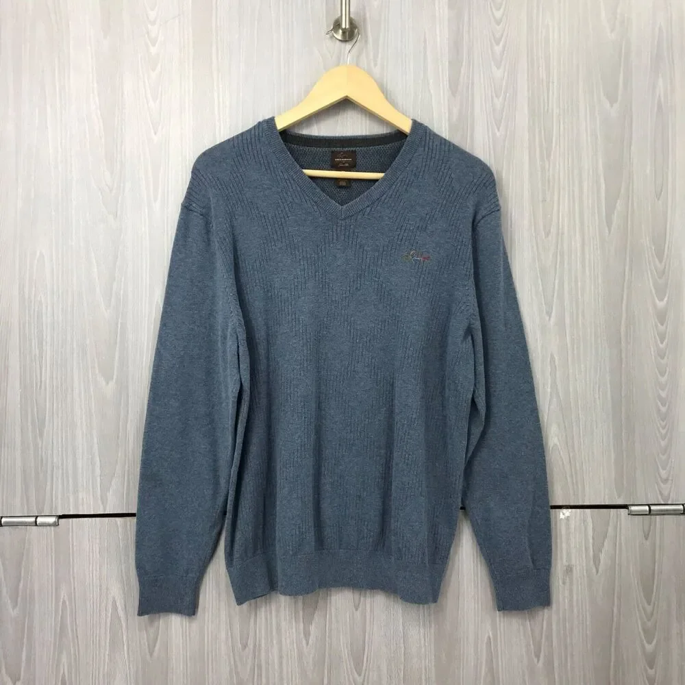 Greg‎ Norman Tasso Elba V-Neck Pullover Sweater Men's Medium Blue Cotton/Nylon